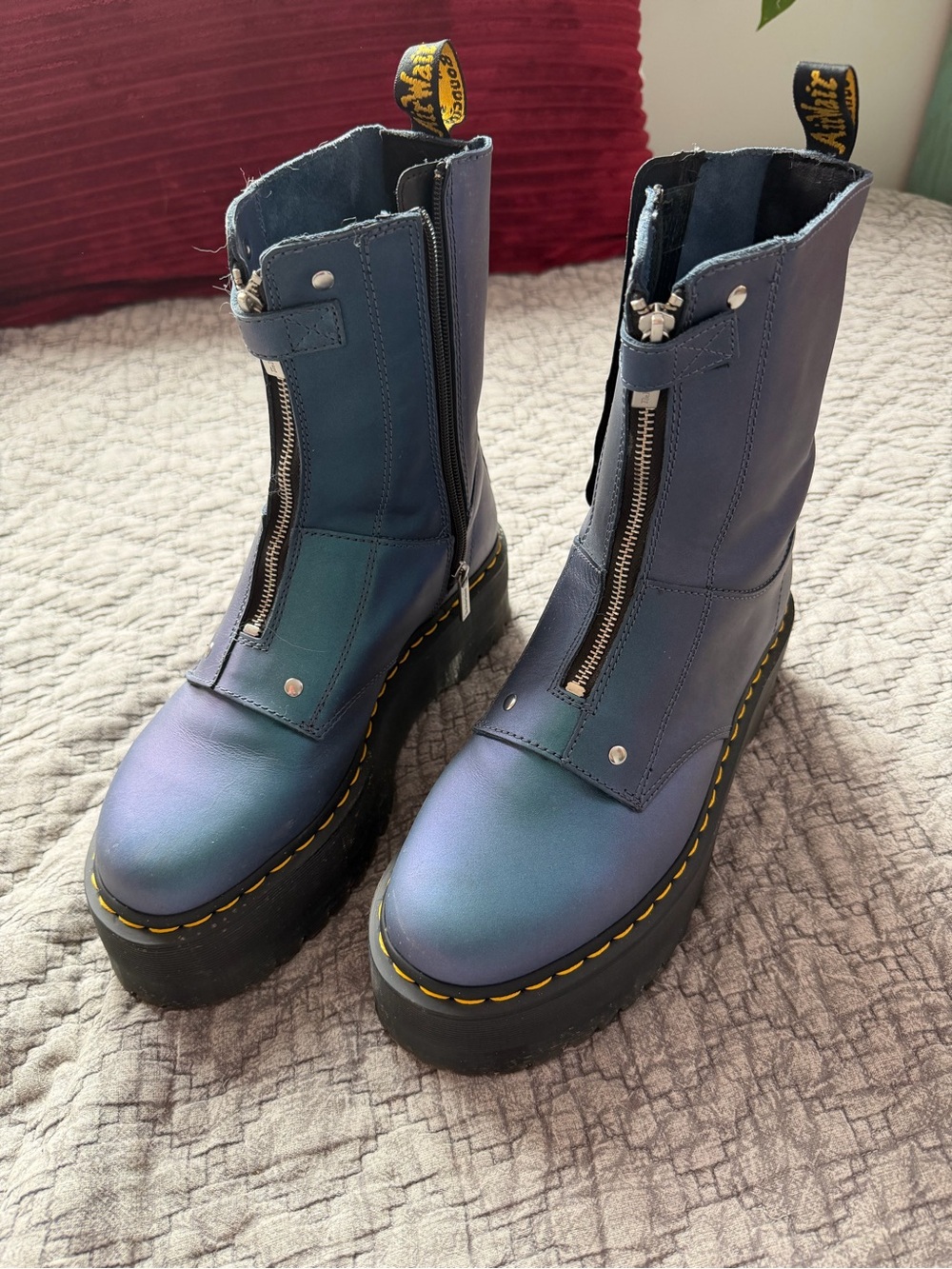 Dr. Martens Iridescent Blue-Green Platform Front-Zip Boots